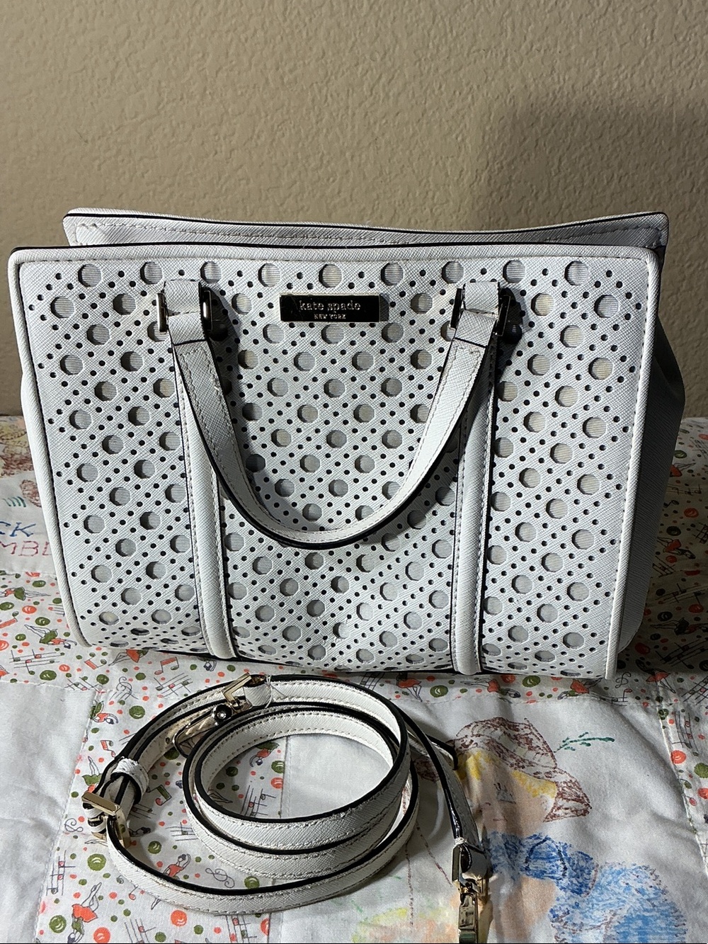 Like New KATE SPADE Newbury Lane White Perforated Leather Tote